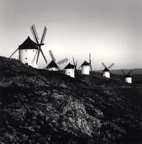 Landscape Windmills Dramatic Textured High Contrast Mysterious