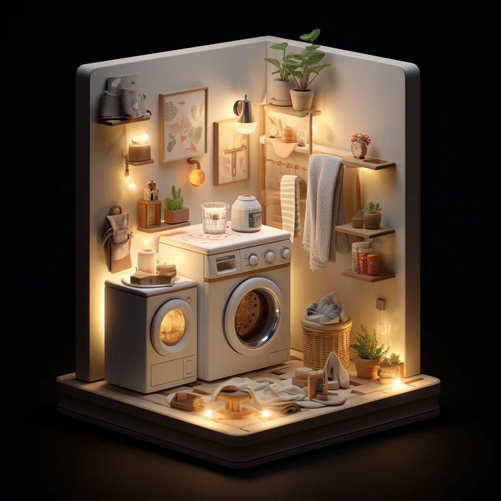 laundry room washing machine indoor home scene space 3D isometric model