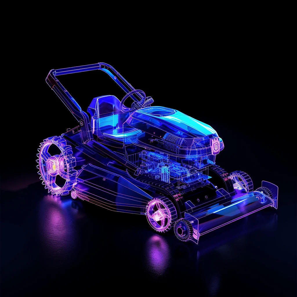 lawn Mower 3D blue transparent structure