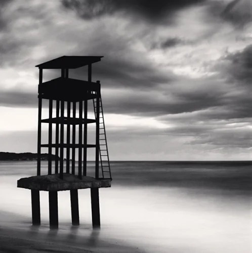 Lifeguard Tower Seascape Dramatic High Contrast Moody
