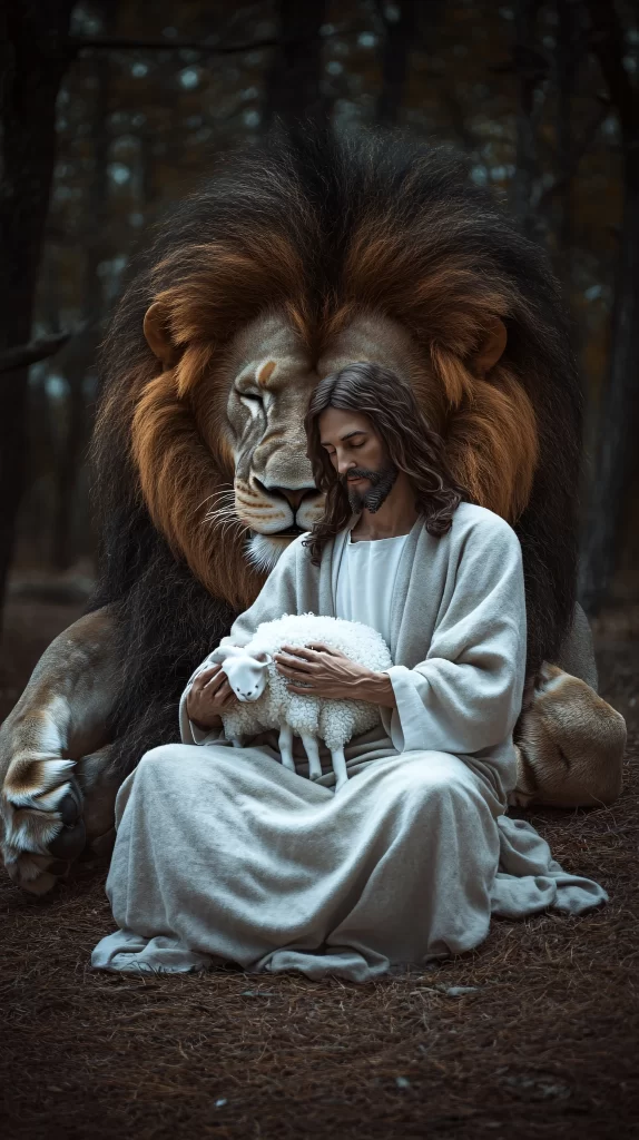 Lion Lamb Peaceful Forest
