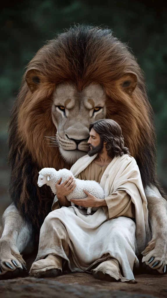 Lion Lamb Peaceful Scene 946
