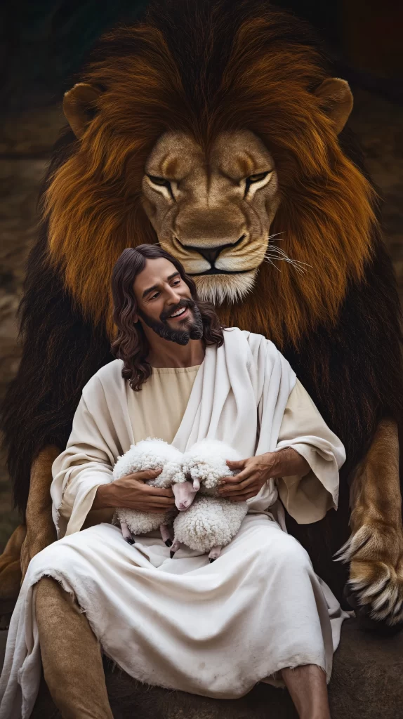 Lion Lamb Peaceful Scene 976