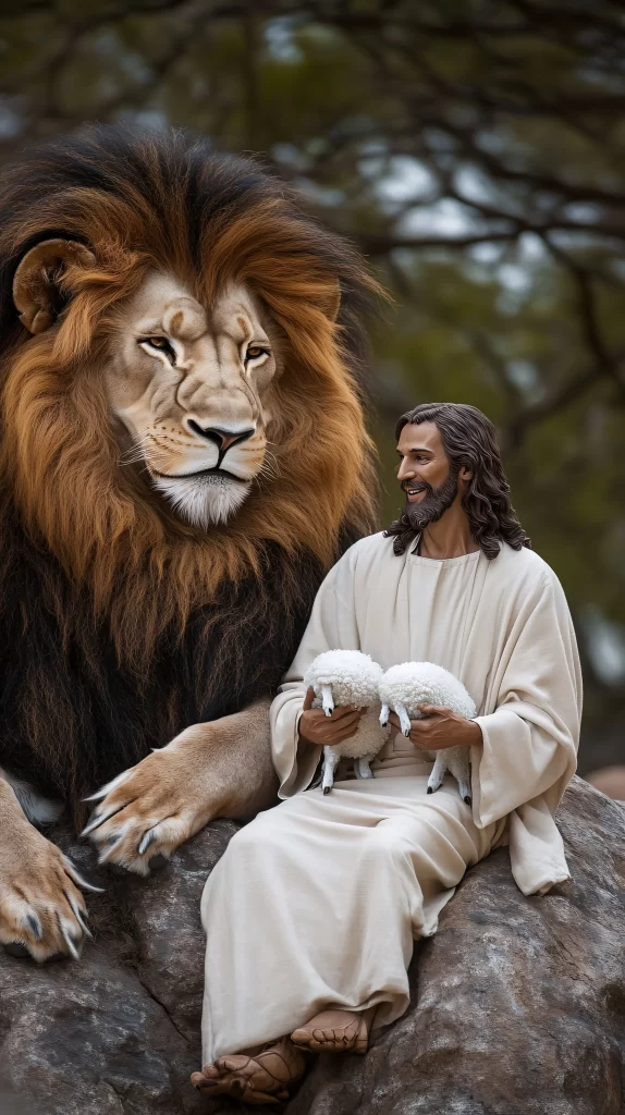 Lion Lamb Peaceful Scene 1001