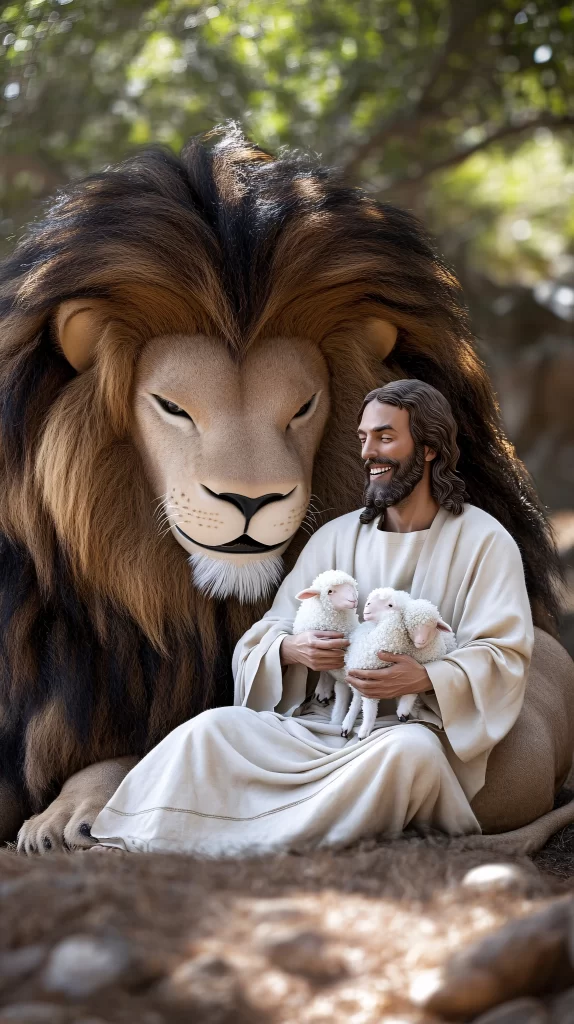 Lion Lambs Peaceful Scene 955