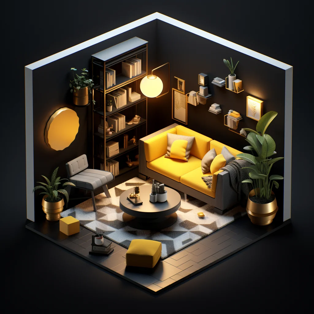living room sofa indoor home scene space 3D isometric model