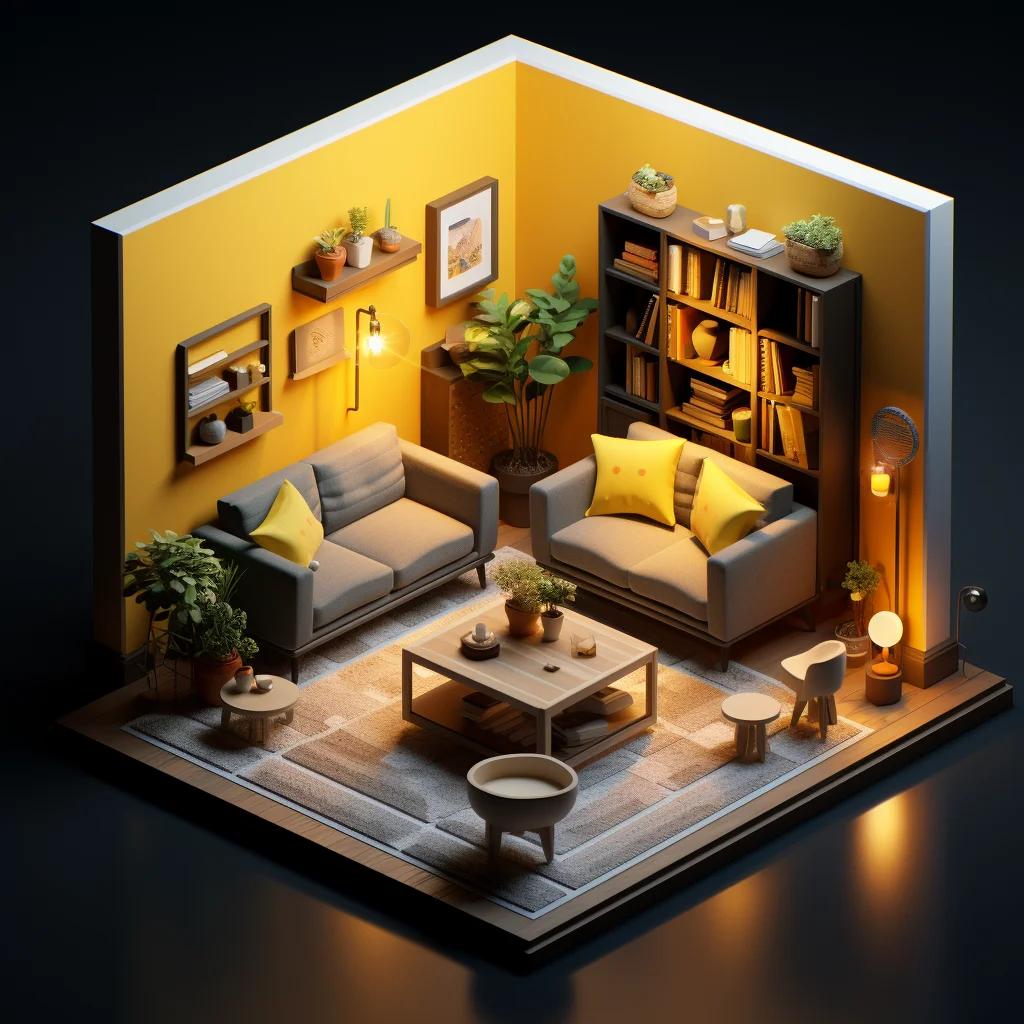 living space isometric sofa model scene indoor 3D room home