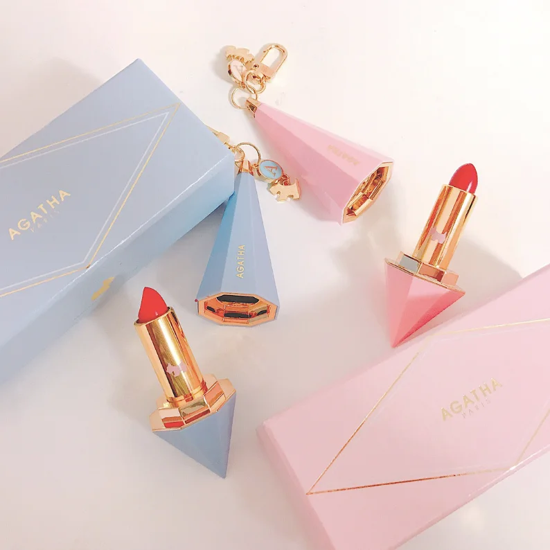 Luxurious Lipstick Box Pastel Pink Gold Geometric Cosmetics