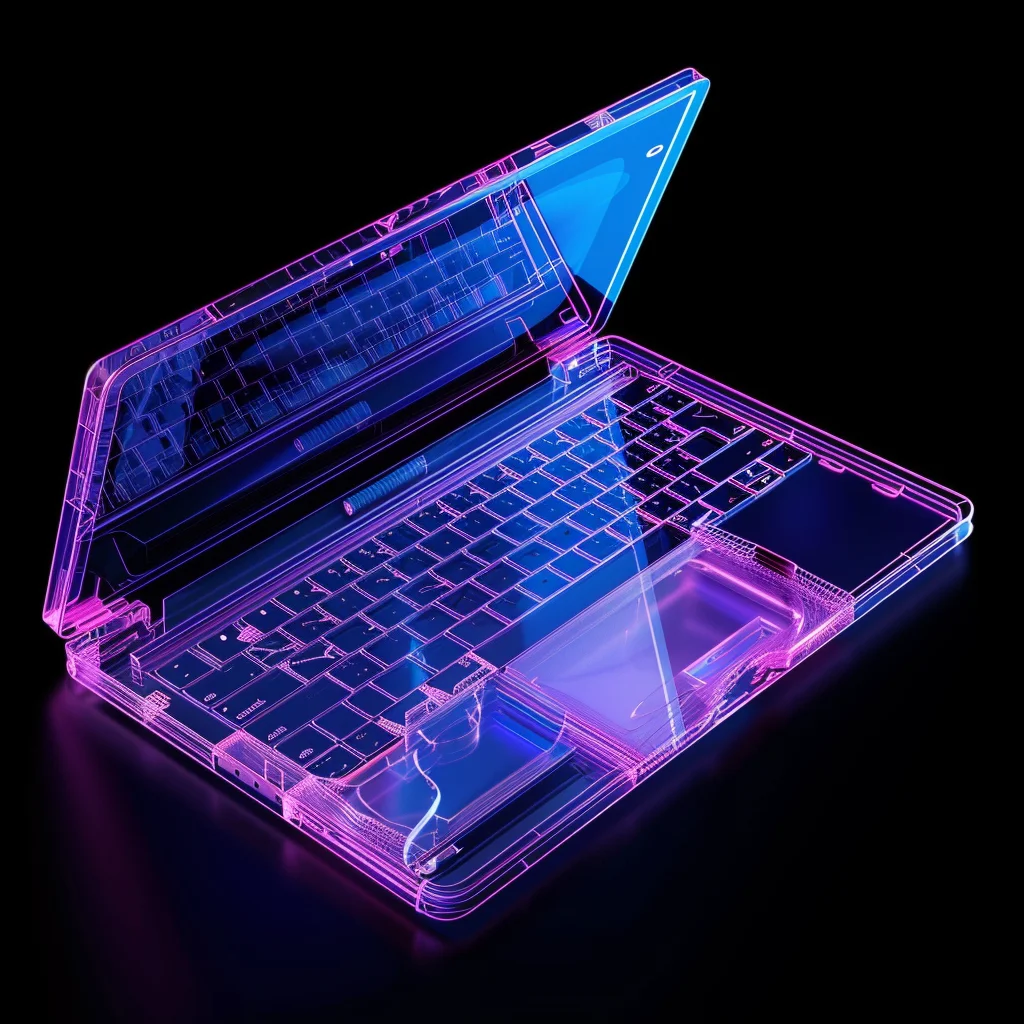 macbook laptop 3D blue transparent structure