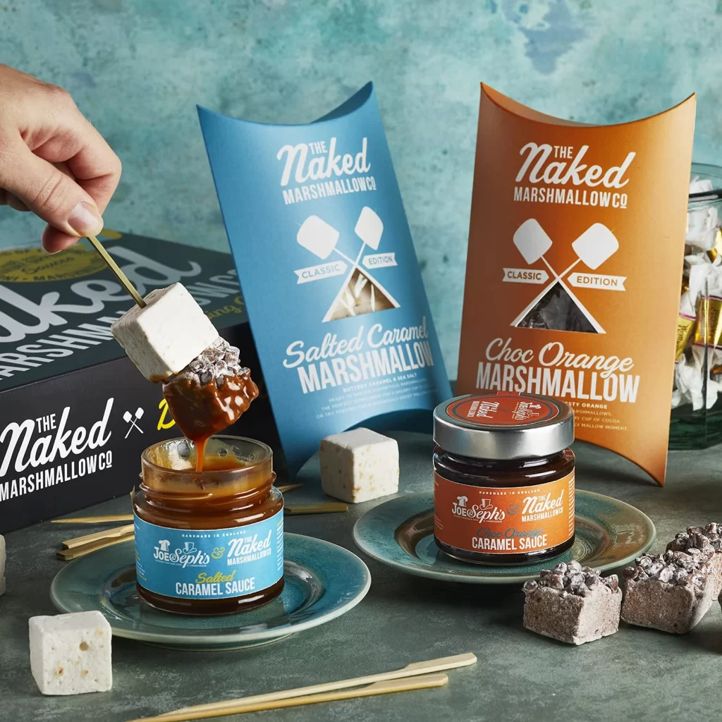 Marshmallows Caramel Sauce Blue Orange Packaging