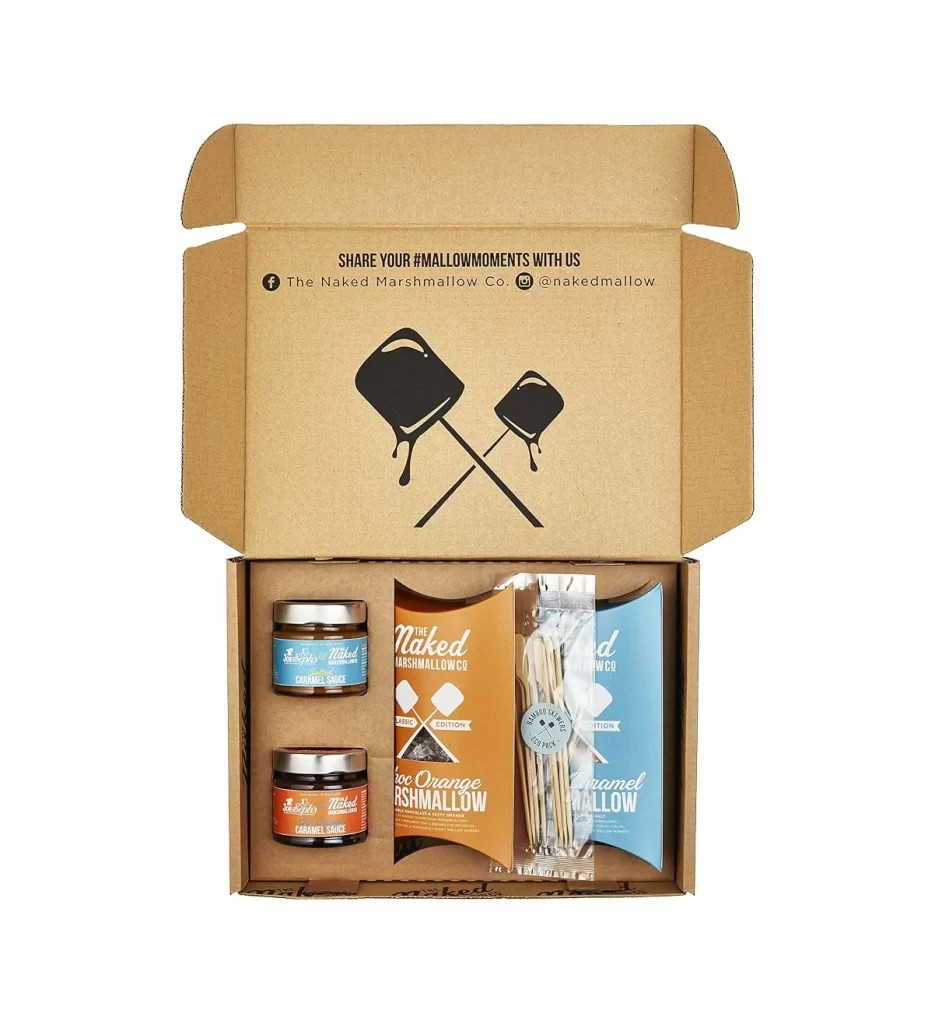 Marshmallows Caramel Sauce Orange Blue Packaging