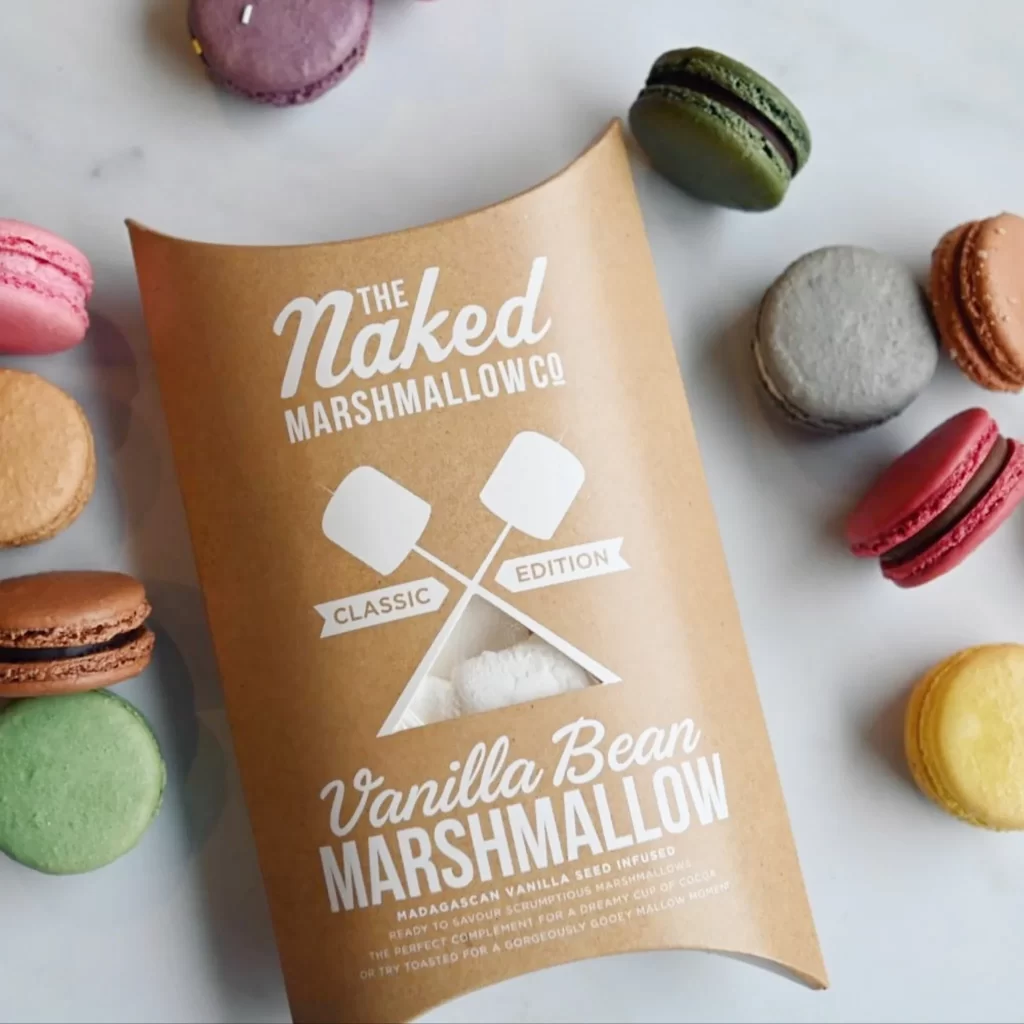 Marshmallows Macarons Vanilla Bean Brown Packaging