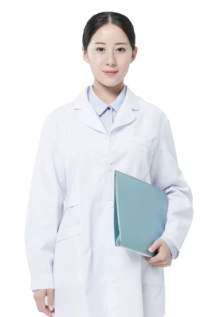 Medical Professional White Coat Blue Shirt