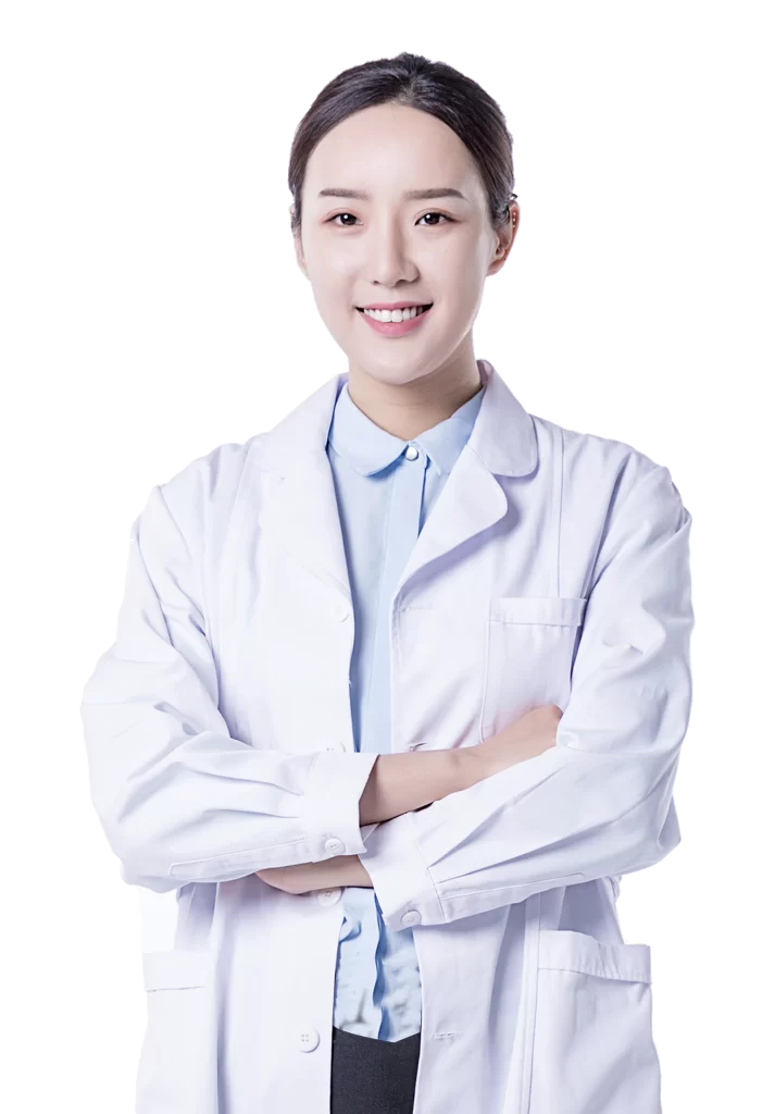 Medical Professional White Coat Blue Shirt