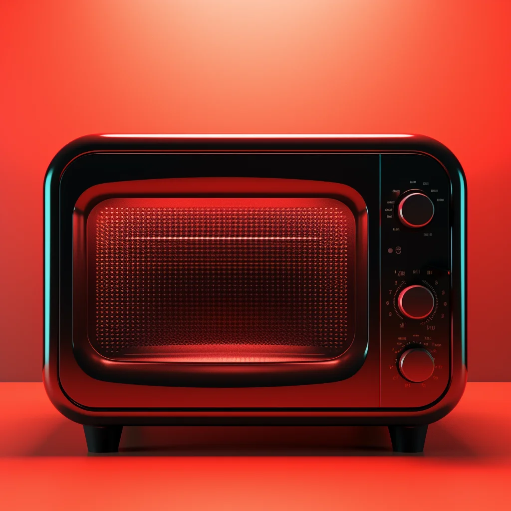 microwave oven red black retro industrial product functional design 3D rendering photography