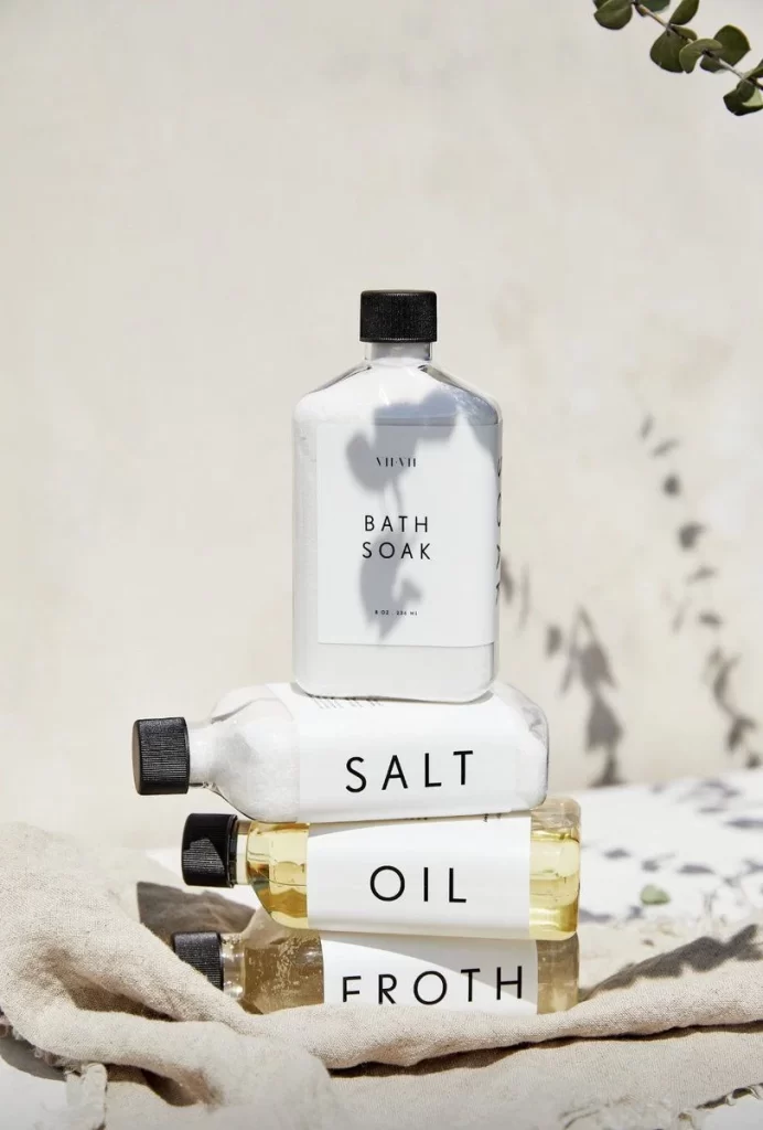 Minimalist Bath Soak Bottle White Black Cap