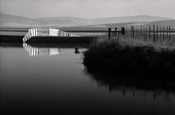Minimalist Bridge Reflections Dramatic Atmospheric Landscape