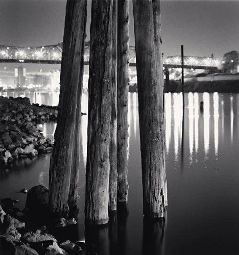 Minimalist Bridge Textured High Contrast Mysterious Cityscape
