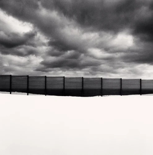 Minimalist Fence Dramatic Clouds High Contrast Landscape