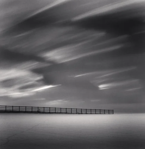 Minimalist Fence Dramatic Clouds High Contrast Atmospheric Landscape