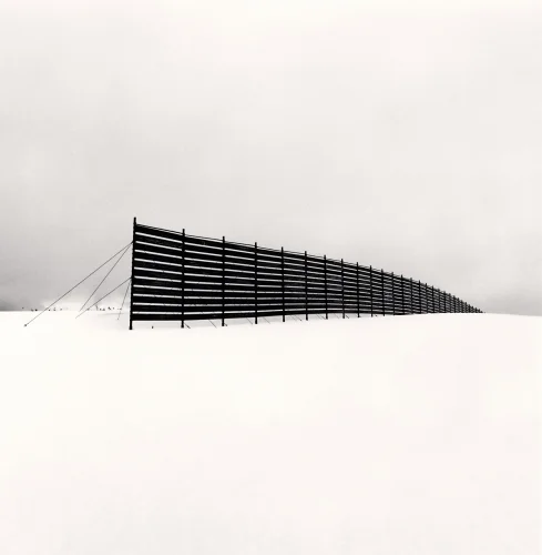 Minimalist Fence Snowy Landscape High Contrast