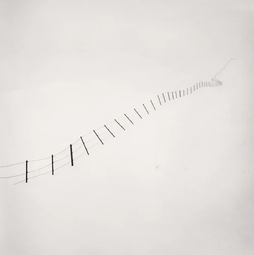 Minimalist Fence Snowy Landscape High Contrast Mysterious