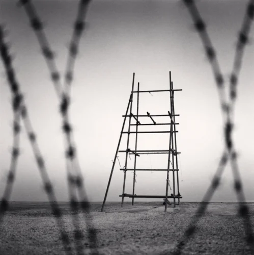 Minimalist High Contrast Barbed Wire Fence Structure