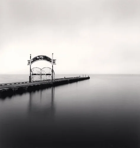 Minimalist Pier Gate Reflections Calm Mysterious