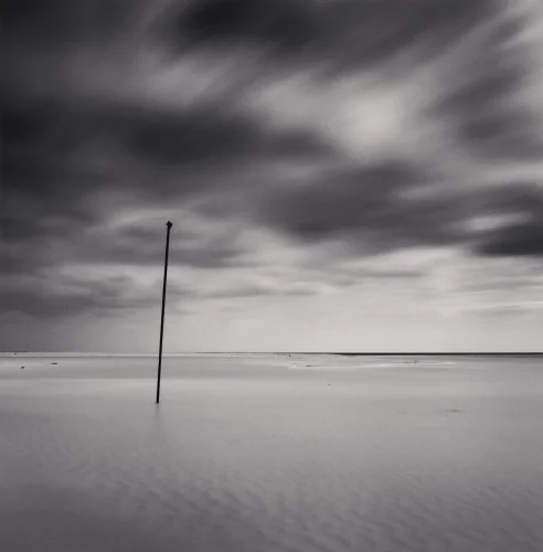 Minimalist Pole Dramatic Clouds High Contrast Seascape