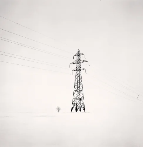 Minimalist Power Tower Snowy Landscape High Contrast