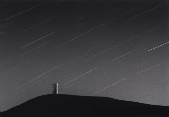 Minimalist Silhouette Star Trails High Contrast Mysterious Landscape