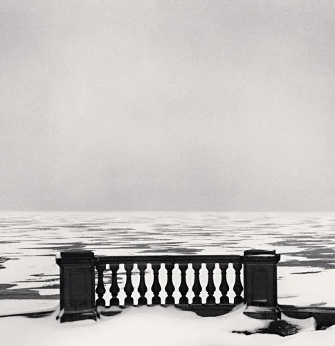 Minimalist Snowy Balustrade Dramatic High Contrast Mysterious