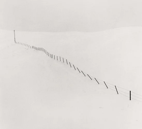 Minimalist Snowy Fence Dramatic High Contrast Landscape