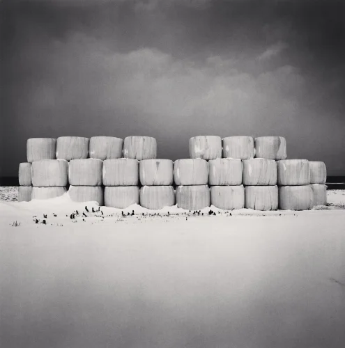 Minimalist Snowy Haybales High Contrast Dramatic Landscape
