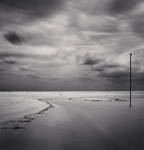 Minimalist Snowy Pathway Dramatic Clouds Mysterious Atmospheric Landscape