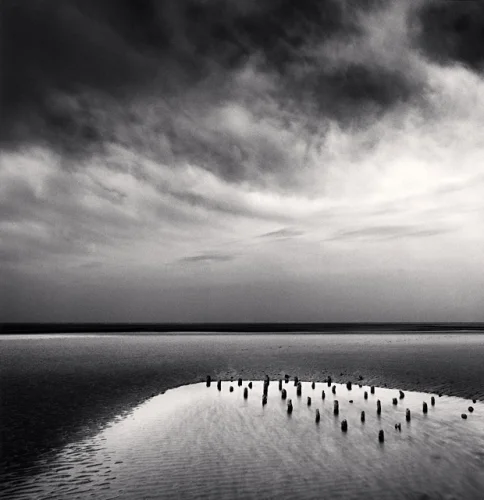 Minimalist Water Poles Dramatic Clouds High Contrast