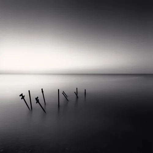 Minimalist Water Poles Silhouetted Calm Mysterious
