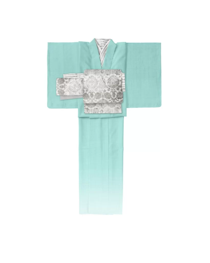 Mint Green Silver Pattern Kimono