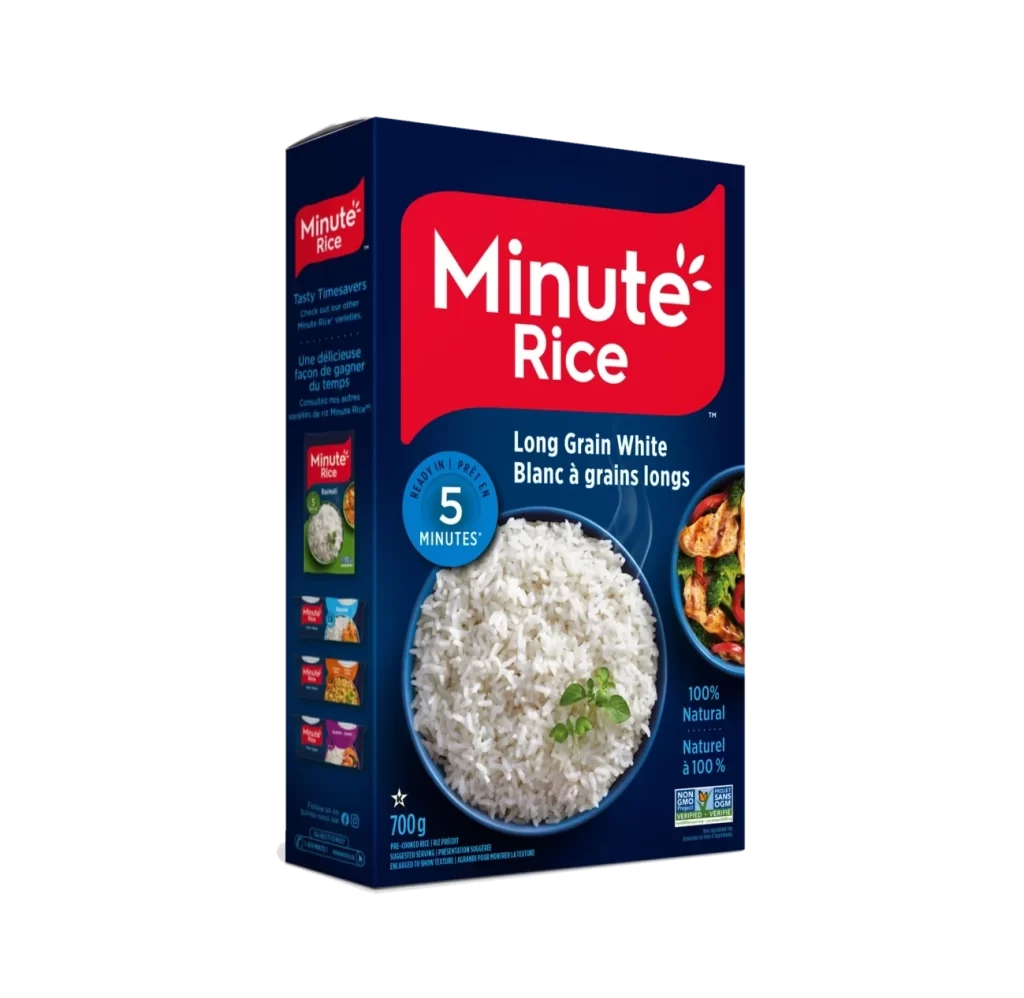 Minute Rice Blue Red White Packaging