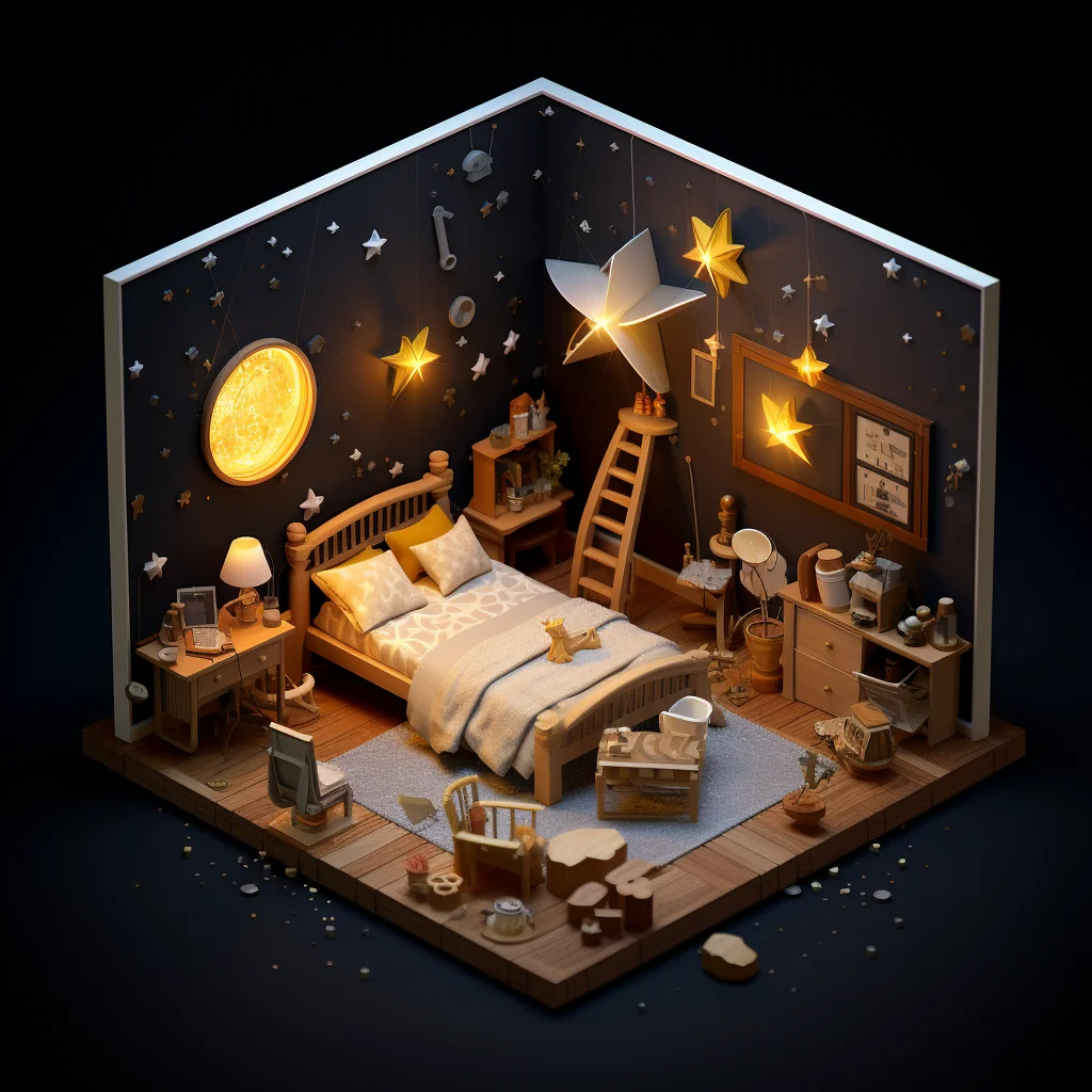 model home indoor scene bedroom isometric 3D space