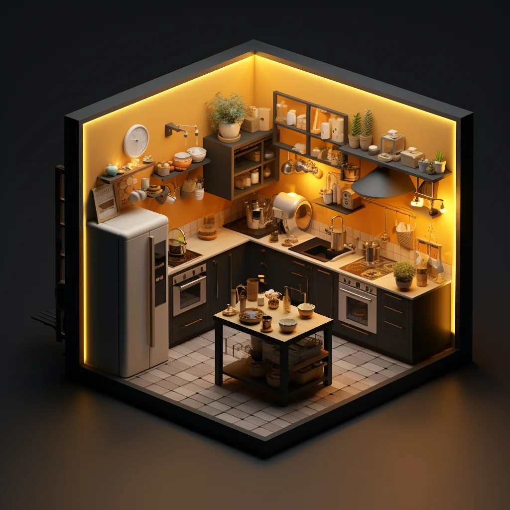 model kitchen isometric space indoor 3D scene home