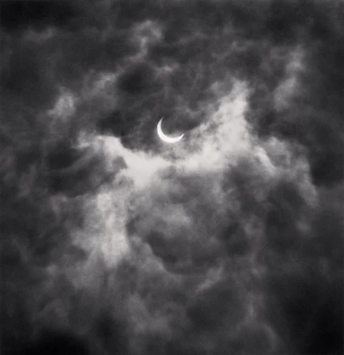 Moon Crescent Clouds Dramatic High Contrast Mysterious