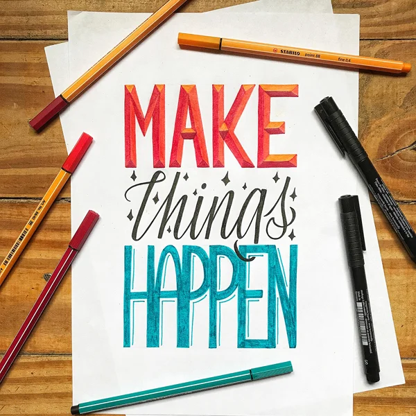 Motivational Artwork Red Orange Blue Markers