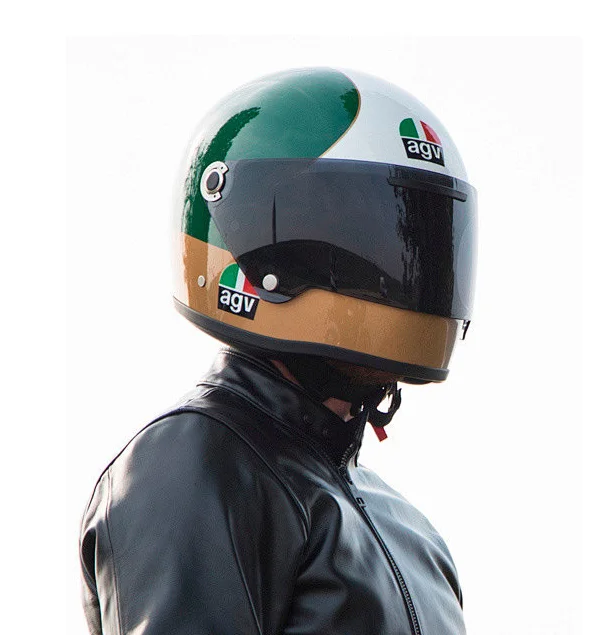 Motorcycle AGV Helmet Green White Brown Leather