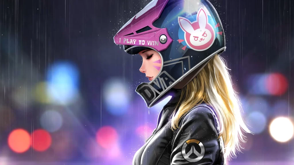 Motorcyclist Pink Blue Black Fantasy