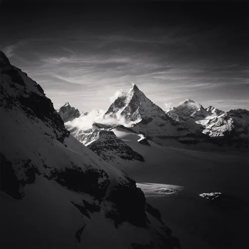 Mountain Snowy Peaks High Contrast Dramatic Mysterious Nature