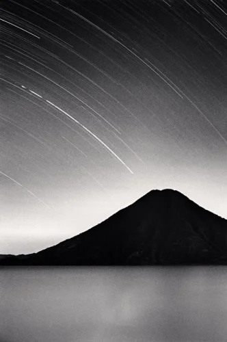 Mountain Star Trails Minimalist High Contrast Mysterious Nature