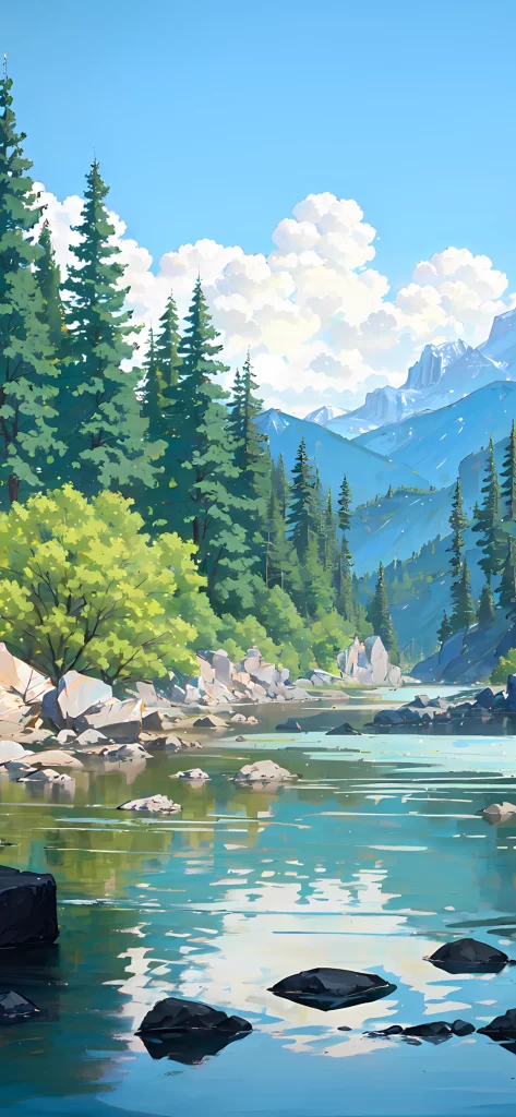 Mountainous Landscape Blue Sky Green Trees