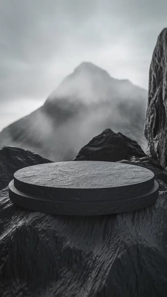 Mountainous Terrain Misty Peaks Dark Tones