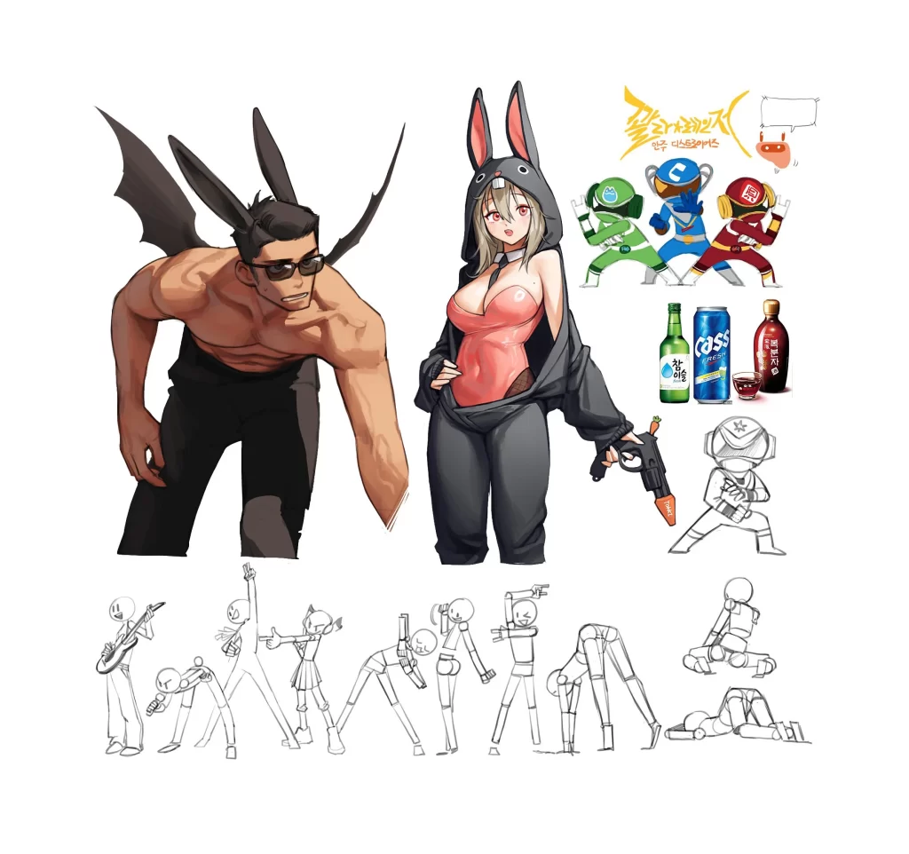 Muscular Character Athletic Black Red